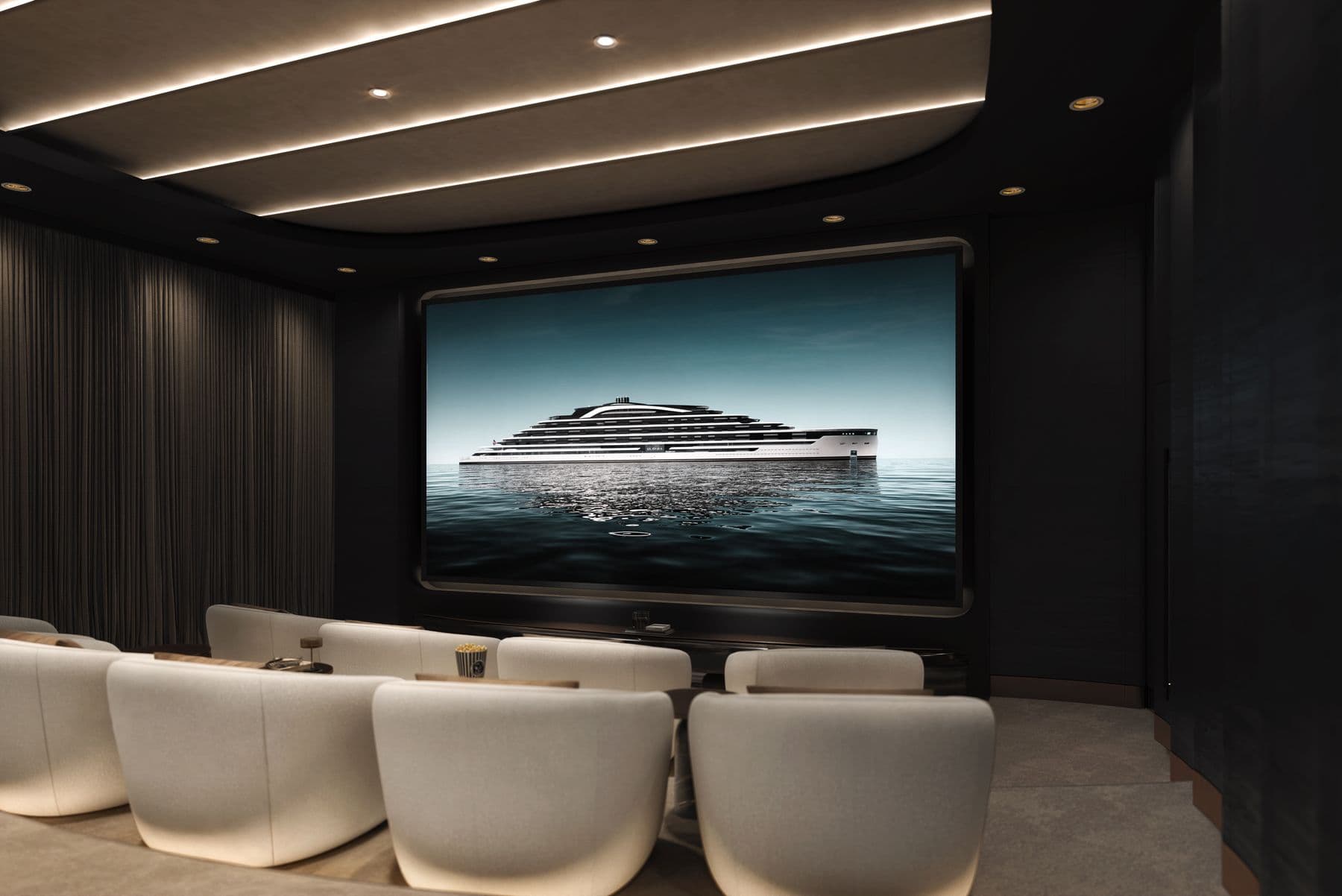 The residents’ cinema with lounge seating