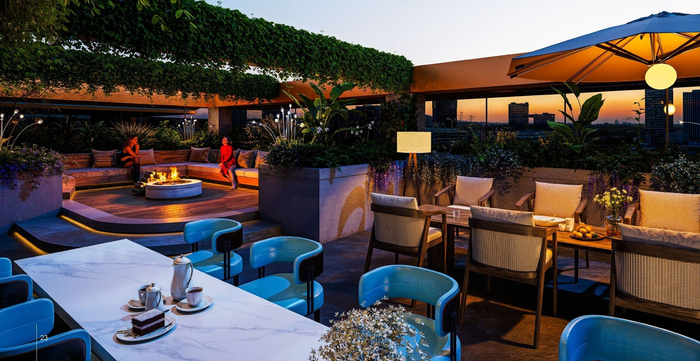 Rooftop lounge overlooking Nairobi at sunset