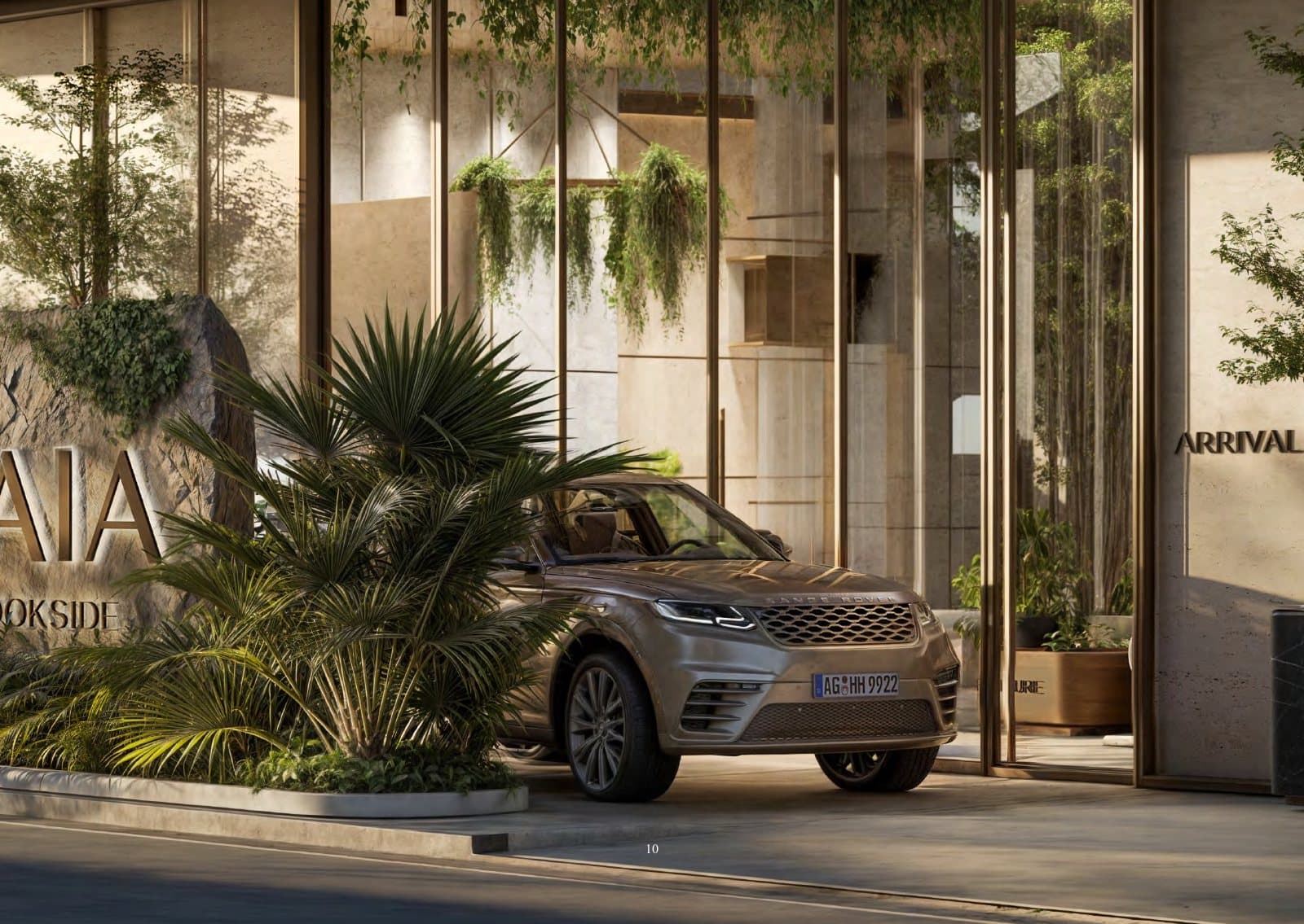 A car pulling into the planted arrival court