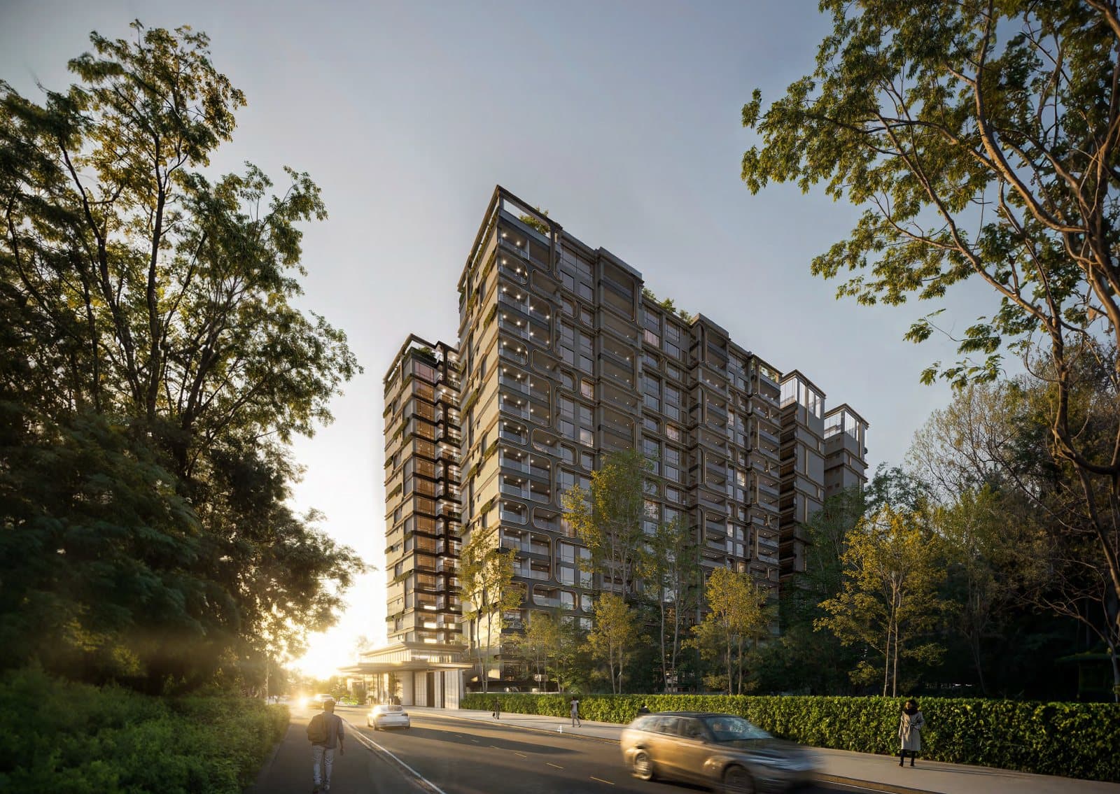 Gaia Brookside towers at sunset