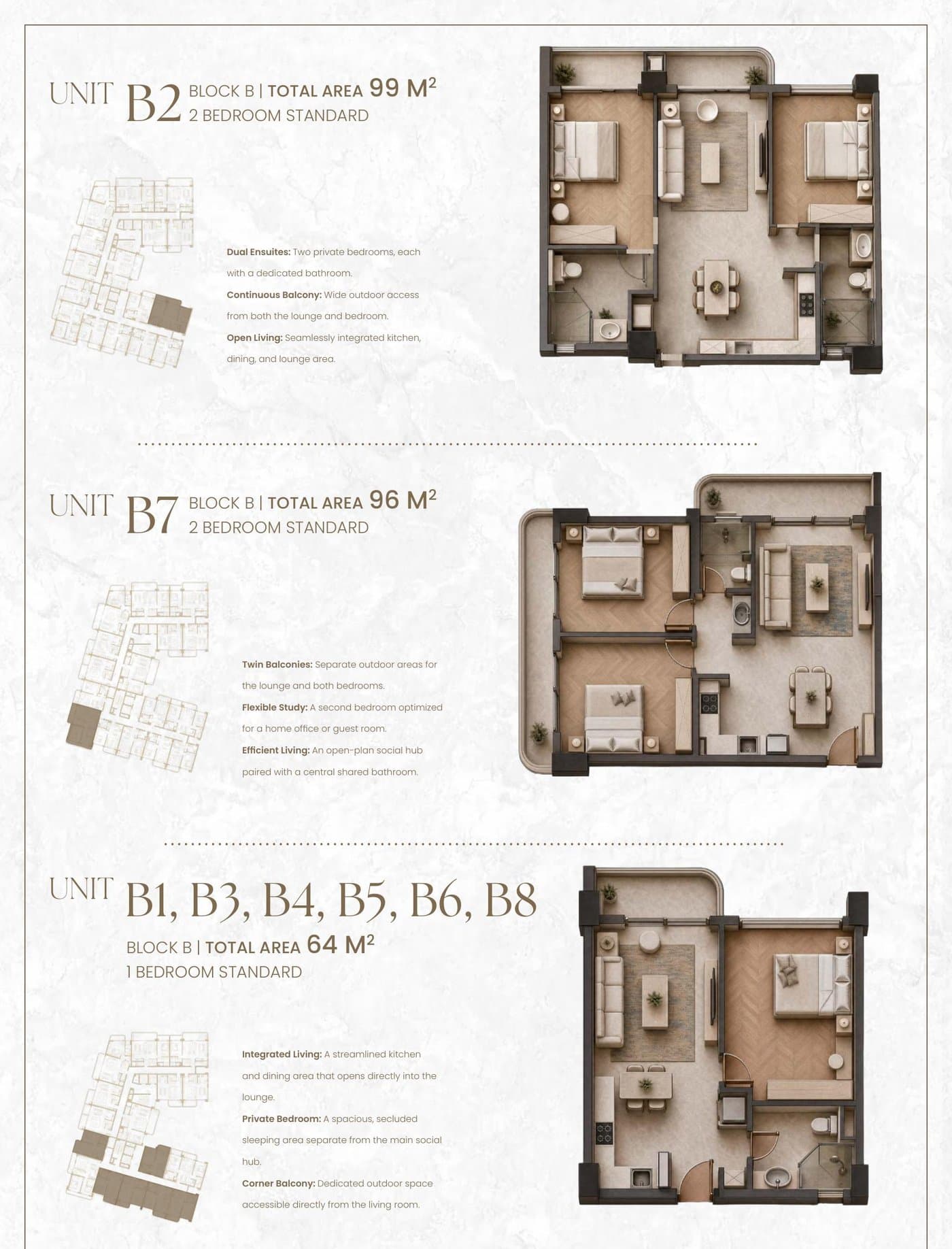 Floor plan for B1, B3, B4, B5, B6, B8