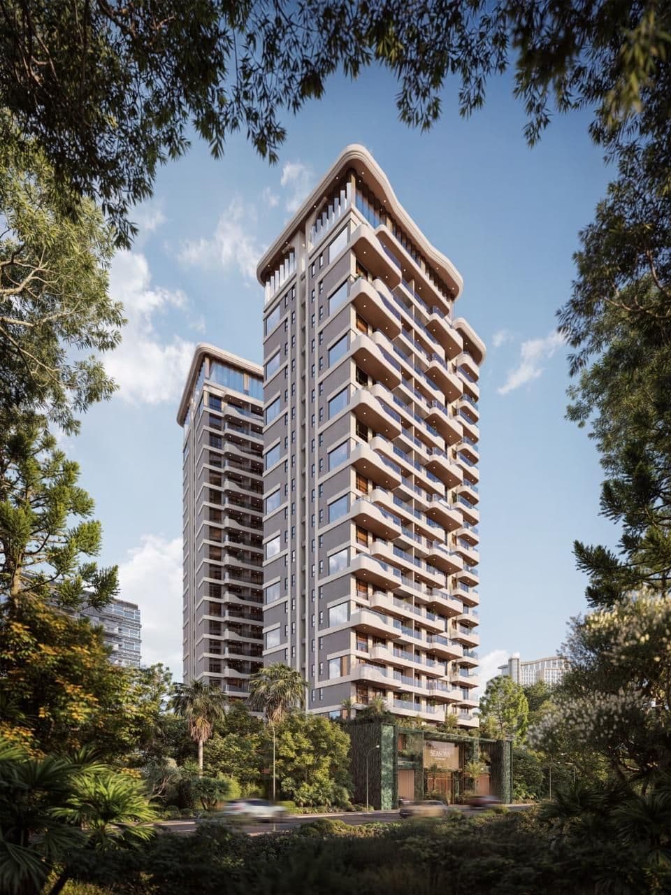 Seasons Riverside tower among trees